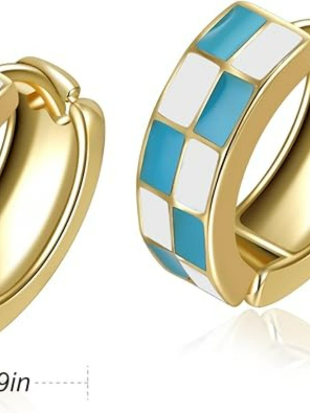 NEW Chic Checker Small Hoop Cartilage Earrings White Green Enamel Gold Trendy - Picture 2 of 2